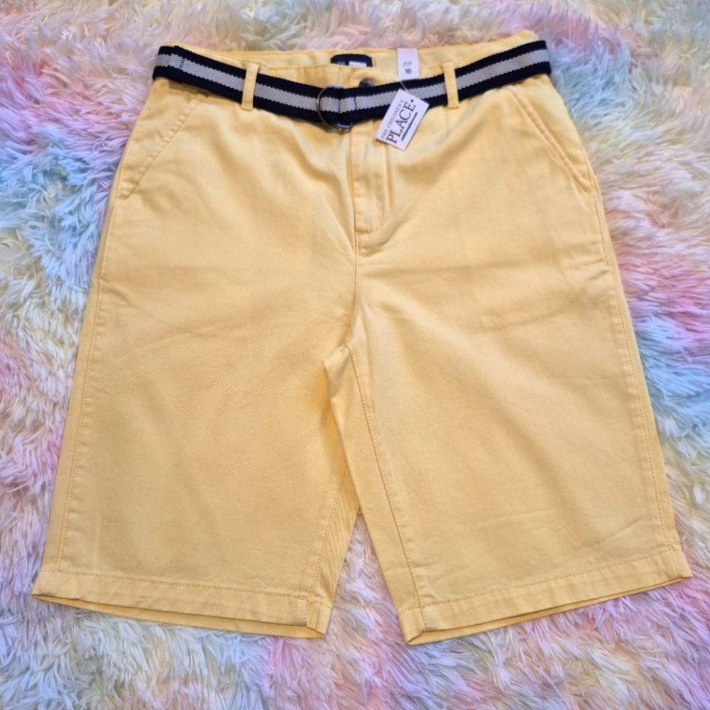 The Children's Place Boys Yellow Chino Shorts with Belt Size 16